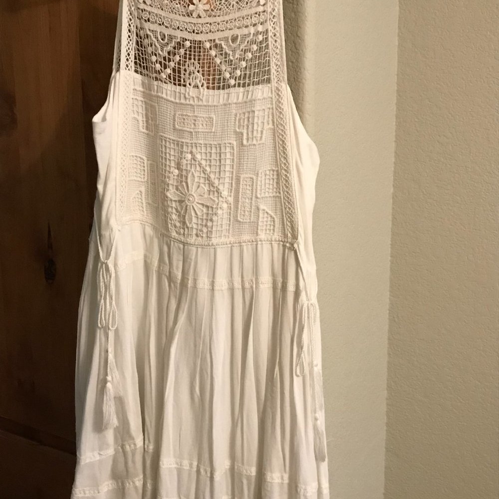 LULU's White Crochet Pleated Mini Dress — Size L - Picture 3 of 7